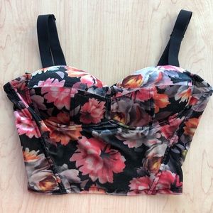 Flower Pattern Black Strap Crop Bandeau